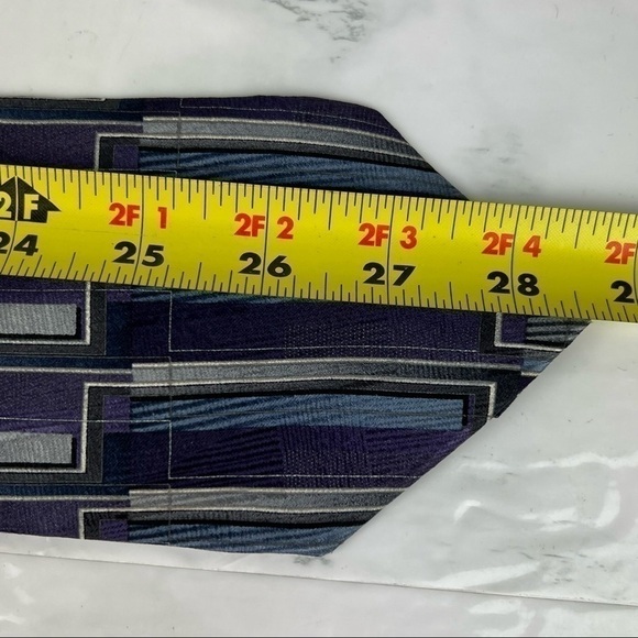 Murano Italia Vintage 100% Silk Geometric Pattern Blue Purple Classic Made USA - Picture 5 of 7